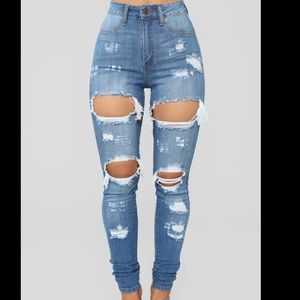 Fashion Nova medium blue wash drama jeans